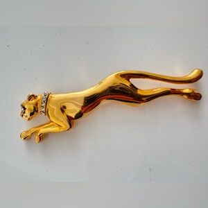 Vintage Leaping Panther Leopard Golden Satin Metal Brooch Pin